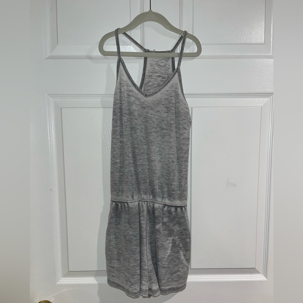 Brandy Melville heather gray waffle texture racer back romper - one size